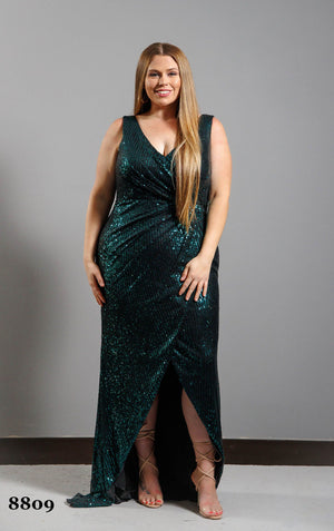 ATHENA PROM 8809 Hunter Green V-Neck Stretch Sequin Dress Athena Prom 