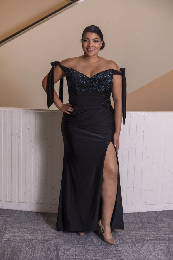ATHENA PROM 8813 Sweetheart Off Shoulder Shimmer Jersey Column Dress