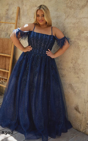 Abby Rose 8502 Navy Blue Embroidered Tulle A-Line Dress Abby Rose / Athena Prom 