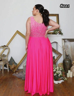 Abby Rose 8221 Fuchsia Beaded Bodice Slim A-Line Dress with Slit Abby Rose / Athena Prom 