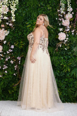 Abby Rose 8853 Cream Rosegold Tulle A-Line Dress Abby Rose / Athena Prom 