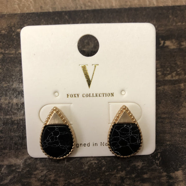 Abigail Black and Gold Pear Stud Earrings