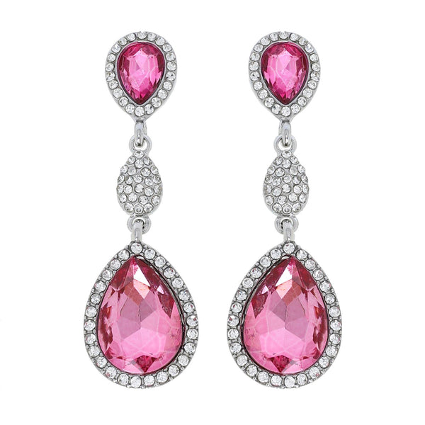 Allure Pink Rhinestone Silver Earrings