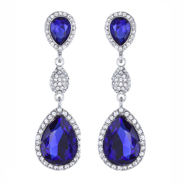 Allure Royal Blue Rhinestone Silver Earrings