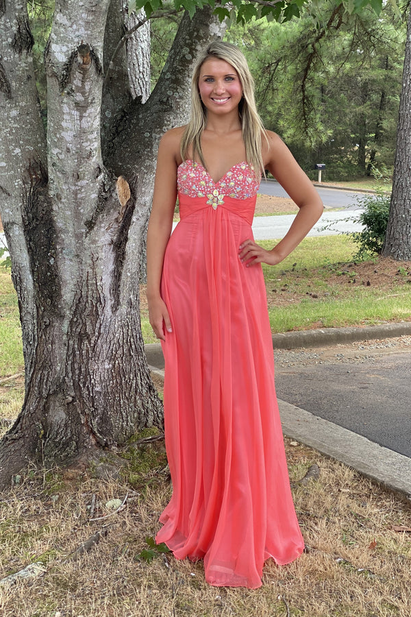 ALYCE Paris 35587 Coral Jeweled Sweetheart Chiffon Dress Alyce Paris 