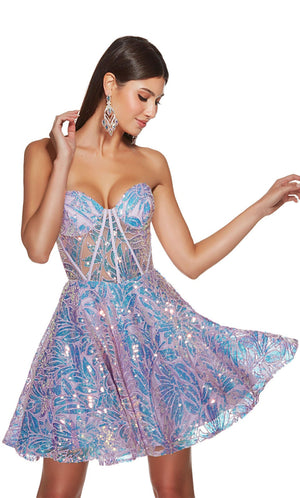 ALYCE Paris 3779 Lilac Sequin Embroidered Corset Cocktail Dress Alyce Paris 