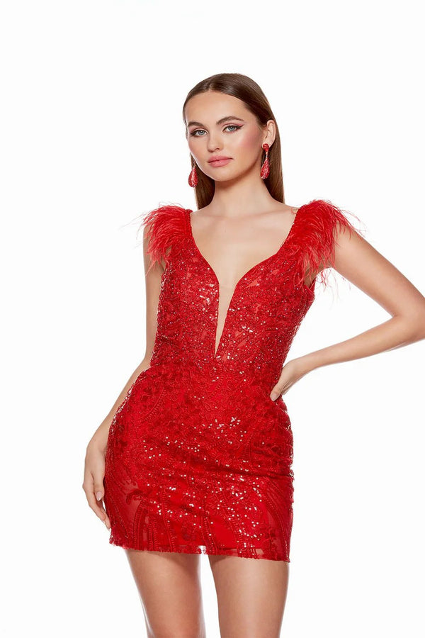 ALYCE Paris 4614 Red Sequin Cocktail Dress