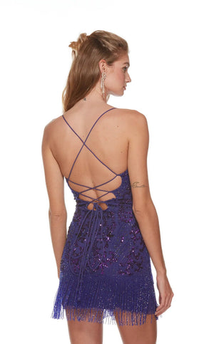 ALYCE Paris 4672 Hand Beaded Cocktail Dress with Fringe Skirt Alyce Paris 