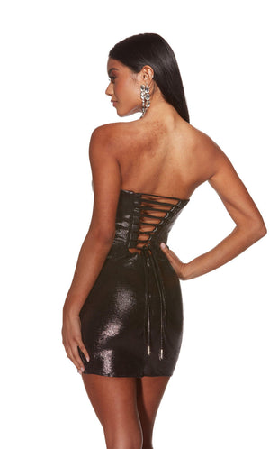 ALYCE Paris 4846 Gunmetal Metallic Ruched Bodice Cocktail Dress Alyce Paris 
