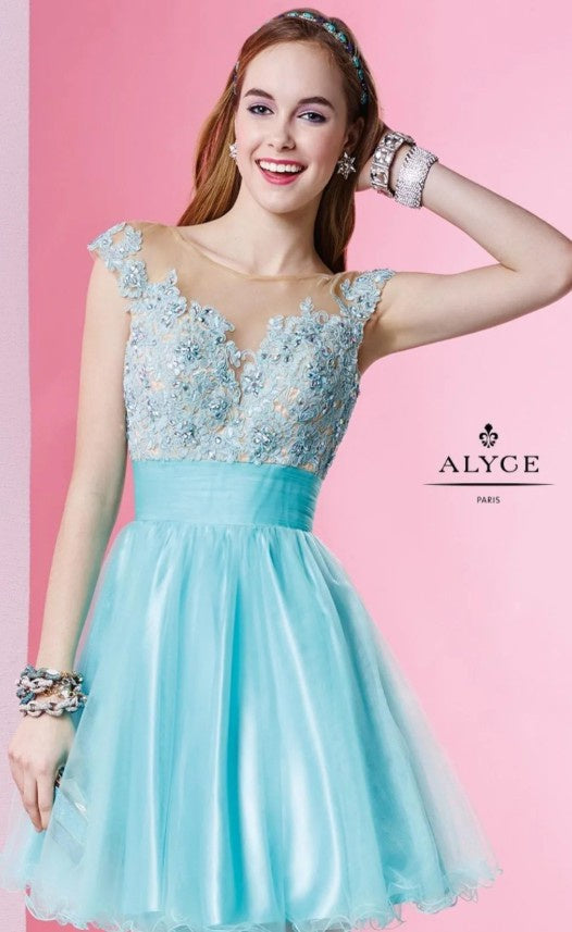 ALYCE Paris 1054 Blue Radiance Illusion A-Line Mini Dress *FINAL SALE*