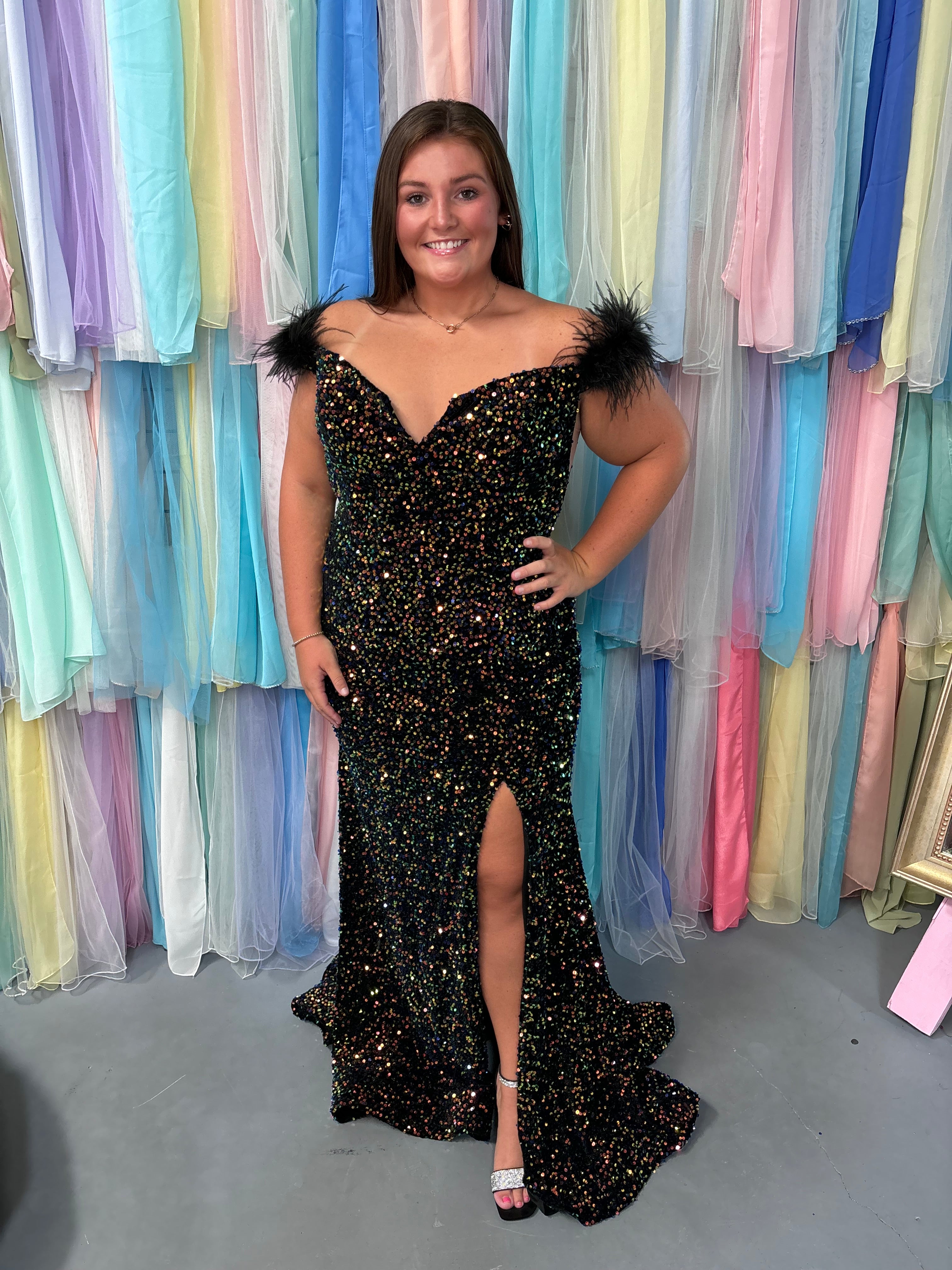 ALYCE Paris 140244 Black Sequin Off the Shoulder Dress Black / 2 ALYCE Paris 140244 Black Sequin Off the Shoulder Dress Black / 2