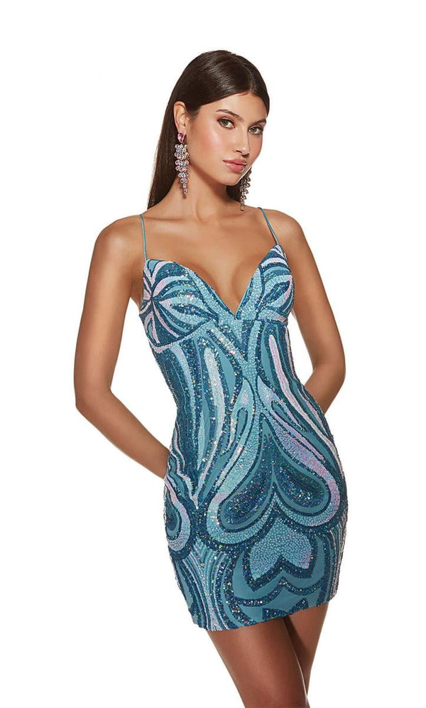 ALYCE Paris 4899 Blue Radiance Sequin Design Cocktail Dress