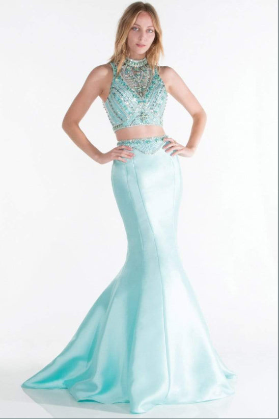 Alyce Paris 1196 Blue Radiance 2 Piece Mermaid Dress - Size 0