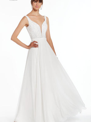 ALYCE Paris 1389 Diamond White Chiffon A-Line Dress Alyce Paris 