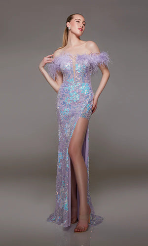 ALYCE Paris 1821 Lilac Sequin Off the Shoulder Dress Alyce Paris 