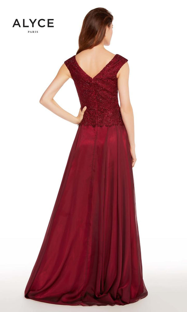 ALYCE PARIS 27232 Burgundy Modest A-Line Chiffon Dress Alyce Paris 