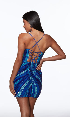 ALYCE Paris 40013 Royal Turquoise Sequin Design Mini Dress Alyce Paris 