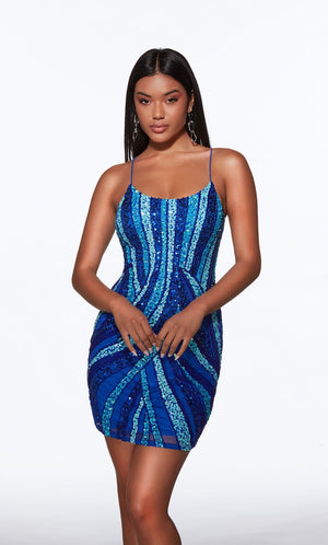 ALYCE Paris 40013 Royal Turquoise Sequin Design Mini Dress Alyce Paris 