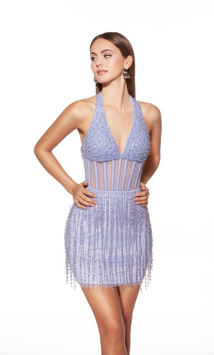 ALYCE Paris 40043 Blue Iris Beaded Fringe Cocktail Dress Alyce Paris 