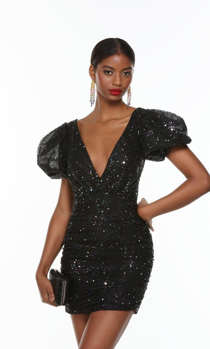 ALYCE Paris 4495 Black Puff Sleeve Cocktail Dress Formalwear Outlet ALYCE Paris 4495 Black Puff Sleeve Cocktail Dress Formalwear Outlet