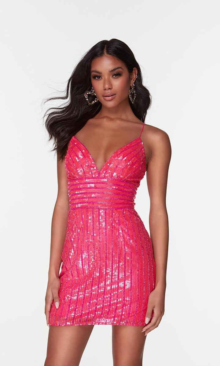 Alyce Paris 4536 FItted Sequin Cocktail Dress with Lace Up Back