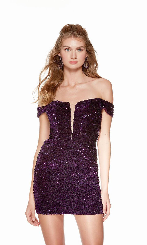 ALYCE Paris 4775 Off Shoulder Sequin Mini Dress