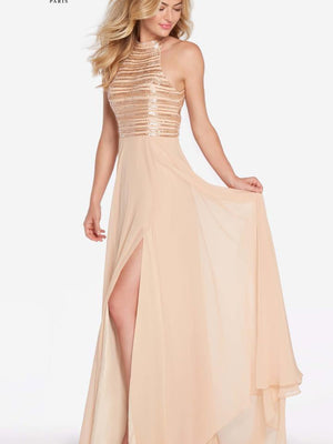 ALYCE  Paris 60146 Light Gold High Neck Chiffon Dress Alyce Paris 