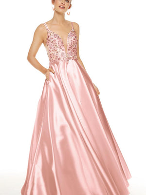 Alyce Paris 60504 Shell Pink Floral Embroidered Mikado A-Line Dress Alyce Paris 