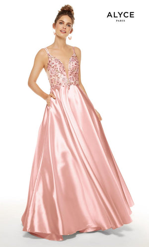 Alyce Paris 60504 Shell Pink Floral Embroidered Mikado A-Line Dress Alyce Paris 