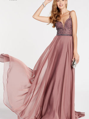 ALYCE Paris 60546 Grey V-Neck Sheer A-Line Dress Alyce Paris 