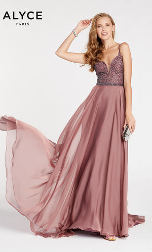 ALYCE Paris 60546 Grey V-Neck Sheer A-Line Dress Alyce Paris 