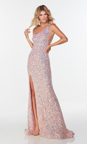 Alyce Paris 61114 VIntage Opal Iridescent Sequin  One Shoulder Dress 