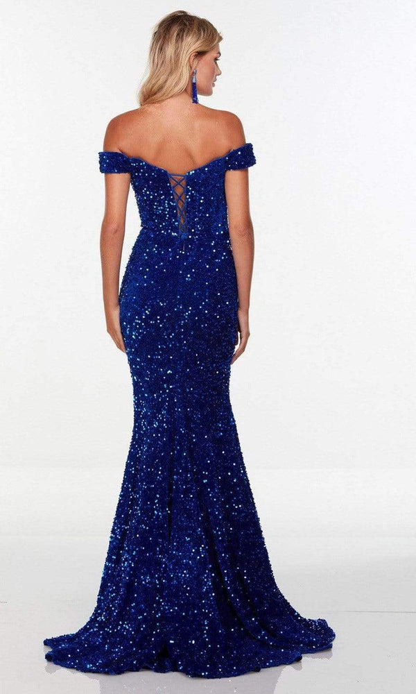 ALYCE Paris 61187 Red Sweetheart Off the Shoulder Velvet Sequin Dress Alyce Paris 