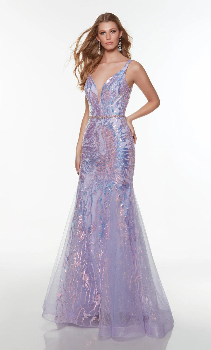 ALYCE PARIS 61241 Light Orchid Sequin and Tulle Fit-n-Flare Dress