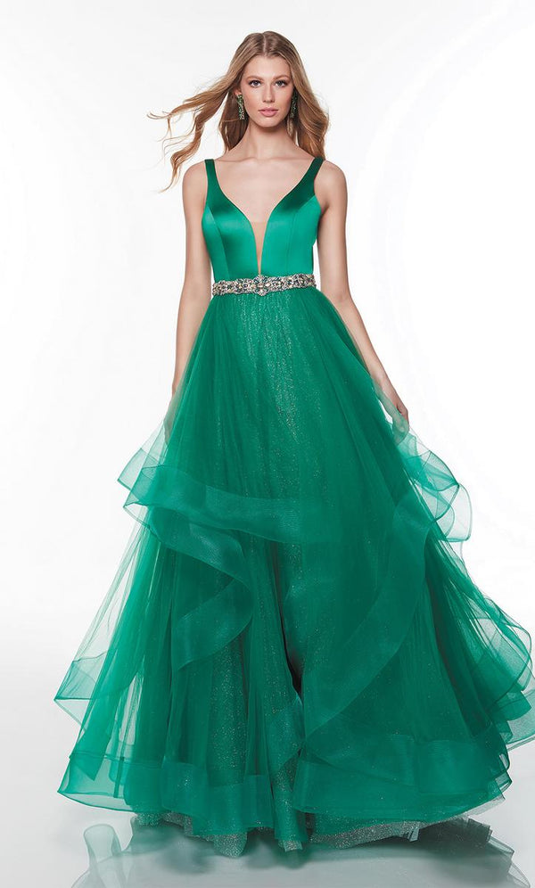 ALYCE PARIS 61284 Satin V-Neckline Layered Tulle Ballgown Alyce Paris 