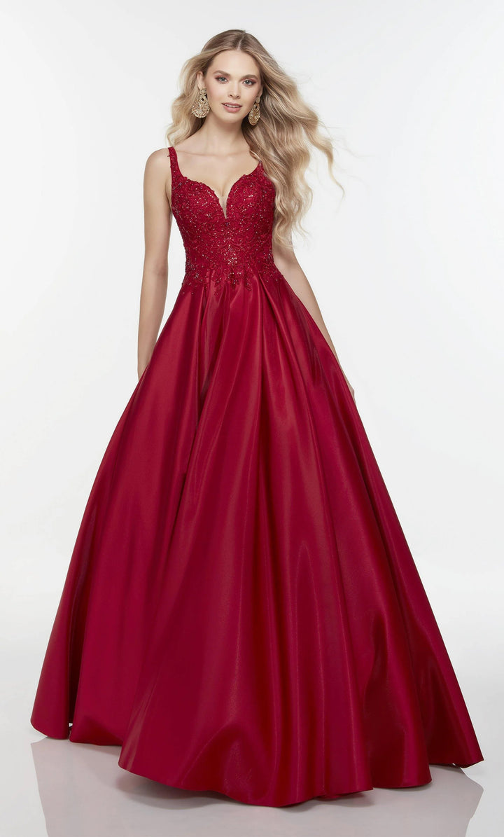 ALYCE PARIS 61130 Lace and Mikado Ballgown with Pockets - Burgundy or Pine Green