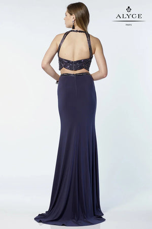 ALYCE Paris 6711 GRAYSTONE High Neck Beaded Jersey Sheath 2-Piece Dress Alyce Paris 
