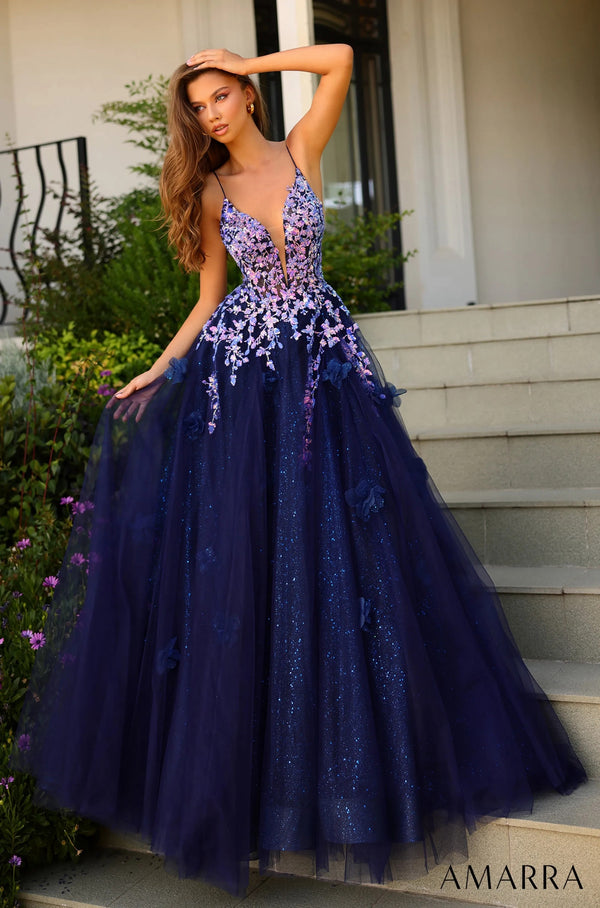 AMARRA 88857 Navy Multi Sequin Tulle Ballgown