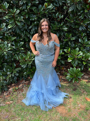 ATHENA PROM 8165 Off the Shoulder Fit-n-Flare Layered Mermaid Dress Athena Prom 