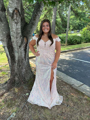 ATHENA PROM 8804 Pink Sequin Off the Shoulder Sheath Dress Athena Prom 