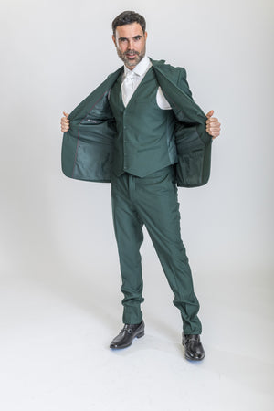 New Caravelli Dark Green 3 Piece Slim Fit Suit with Vest San Malone Enterprises 