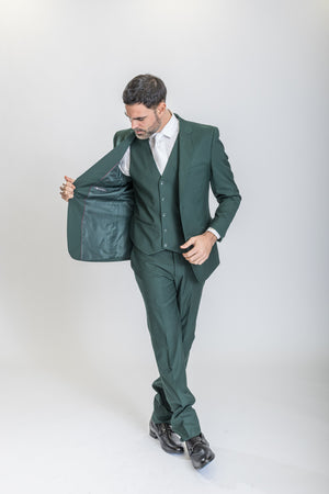 New Caravelli Dark Green 3 Piece Slim Fit Suit with Vest San Malone Enterprises 
