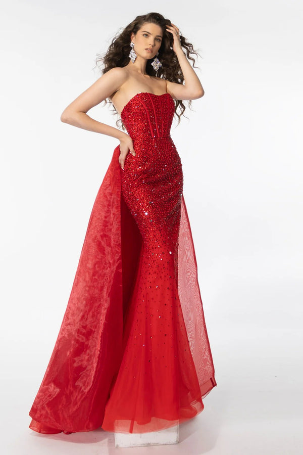 Ava Presley 39230 Red Beaded Fit-n-Flare Dress