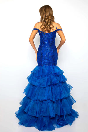 Ava Presley 38915 Royal Off Shoulder Ruffled Mermaid Dress Ava Presley 