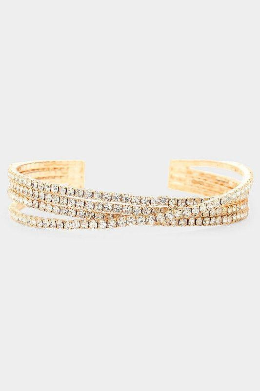 Crystal Rhinestone Crossover Gold Cuff Bracelet