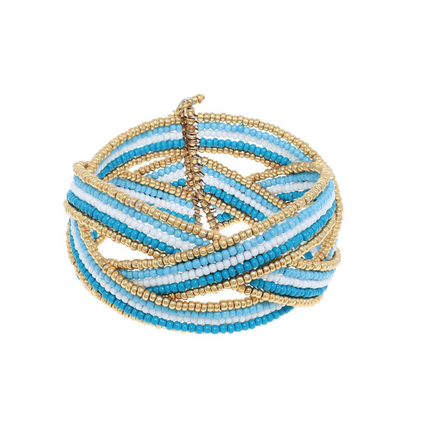 Turquoise Gold Bohemian Criss-cross Beaded Wrap Bracelet