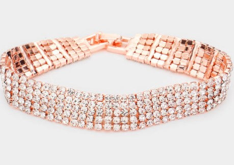 5 Row Rhinestone Bracelet - Rose Gold, Gold, Silver, AB Silver