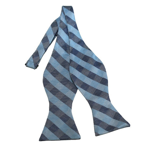 Sky Blue, Grey, Blue-Grey Checked Woven Self Tie Bow Tie