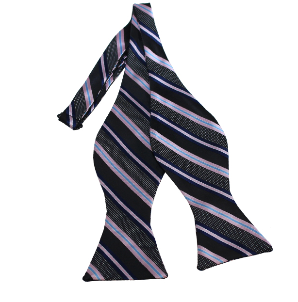 Black, Navy and Pink Stripe Self Tie Bow Tie