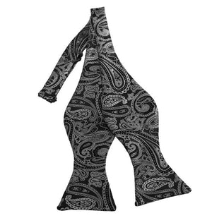 Silver and Black Paisley Self Tie Bow Tie Manzini Neckwear 